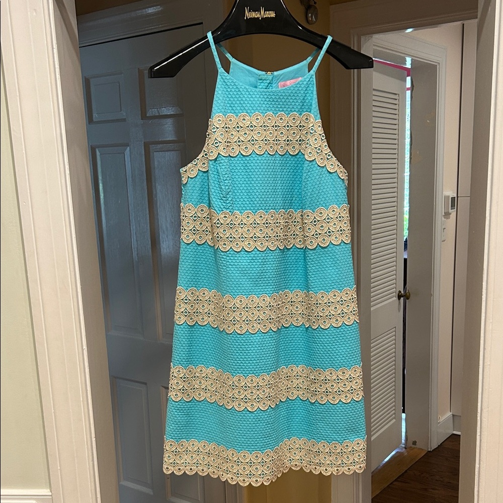 Lilly Pulitzer Turquoise and Gold Mini Dress